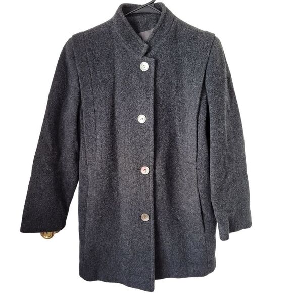 VINTAGE 100% Wool High Quality Grey Charcoal Classic Womens Coat Size Medium - Picture 1 of 12